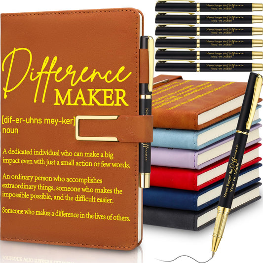 Chuangdi 6 Sets Difference Maker Gifts Employee Appreciation Gifts Bulk A5 Leather Journal Notebook with Metal Buckle Ballpoint Pen Thank You Inspiration set for Women Men Teachers Coworker Manager