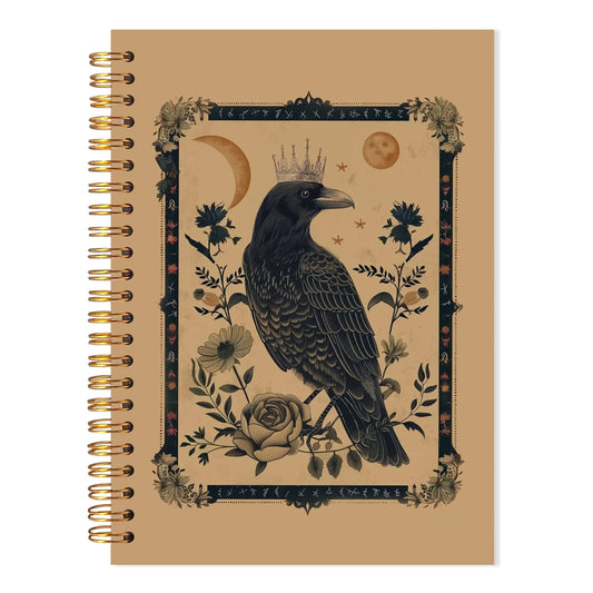 LADOCK Boho Gothic Raven Notebook, Dark Academia Witchy Crow Journal, Mystical Celestial Vintage Floral Botanical Raven Spiral Notebook Journal, Crow Gifts for Women, 5.5x8.3