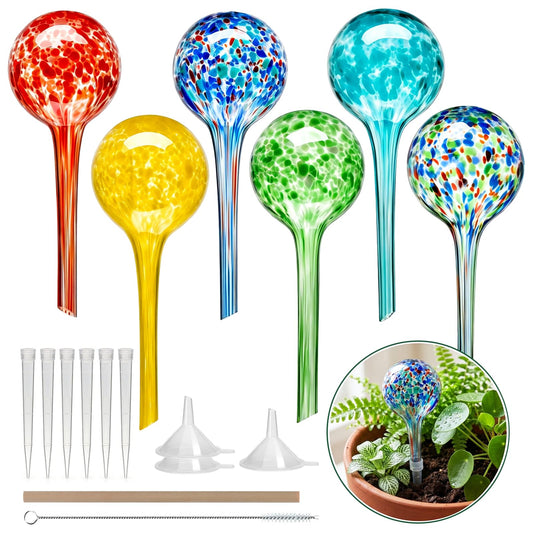Self Watering Globes, 6 Pack Plant Watering Globes, Glass Automatic Auto Plant Water Bulbs for Indoor & Outdoor Plants,Multicolor Medium, for Daily Use，Vacation Hydration Devices,watering Can Outdoor