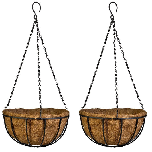 Kingbuy 8" Metal Hanging Plant Baskets with Coconut Liner (2 Pack) - Farmhouse Wire Planters Flower Pots for Plants Ferns Indoor Outdoor Balcony Patio Garden Decoration