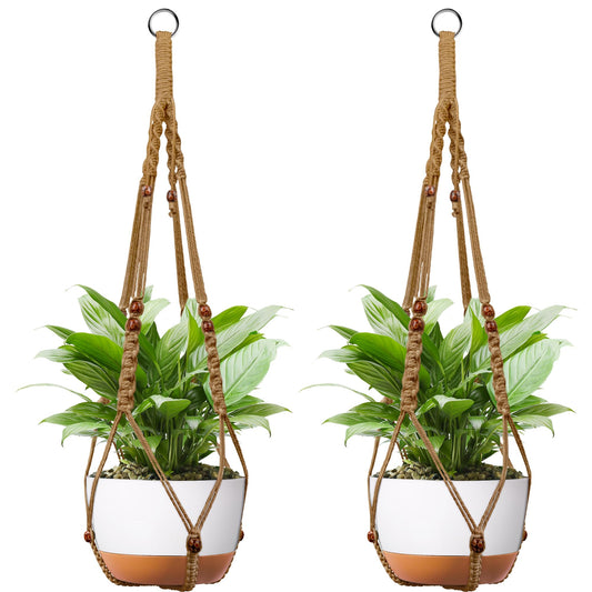 IDEEEPAN Macrame Plant Hanger - Fits 6 to 15 inches Pots for Indoor Outdoor, 43 Inch, Set of 2, Brown (POTS NOT Included)