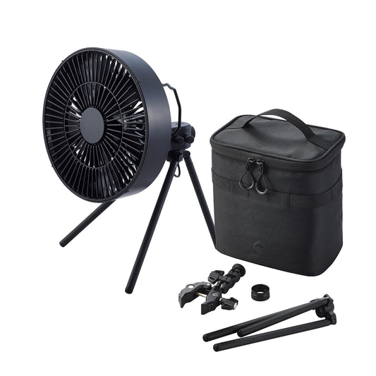 NESTOUT Outdoor Camping Fan with Tripod, 4 Speed Settings & Breeze Mode, 3 Angle Oscillation, 90° Adjustable Tilt, Timer (30/60/90 mins), USB C Compatible, Portable Tent Fan (Black Full Kit)