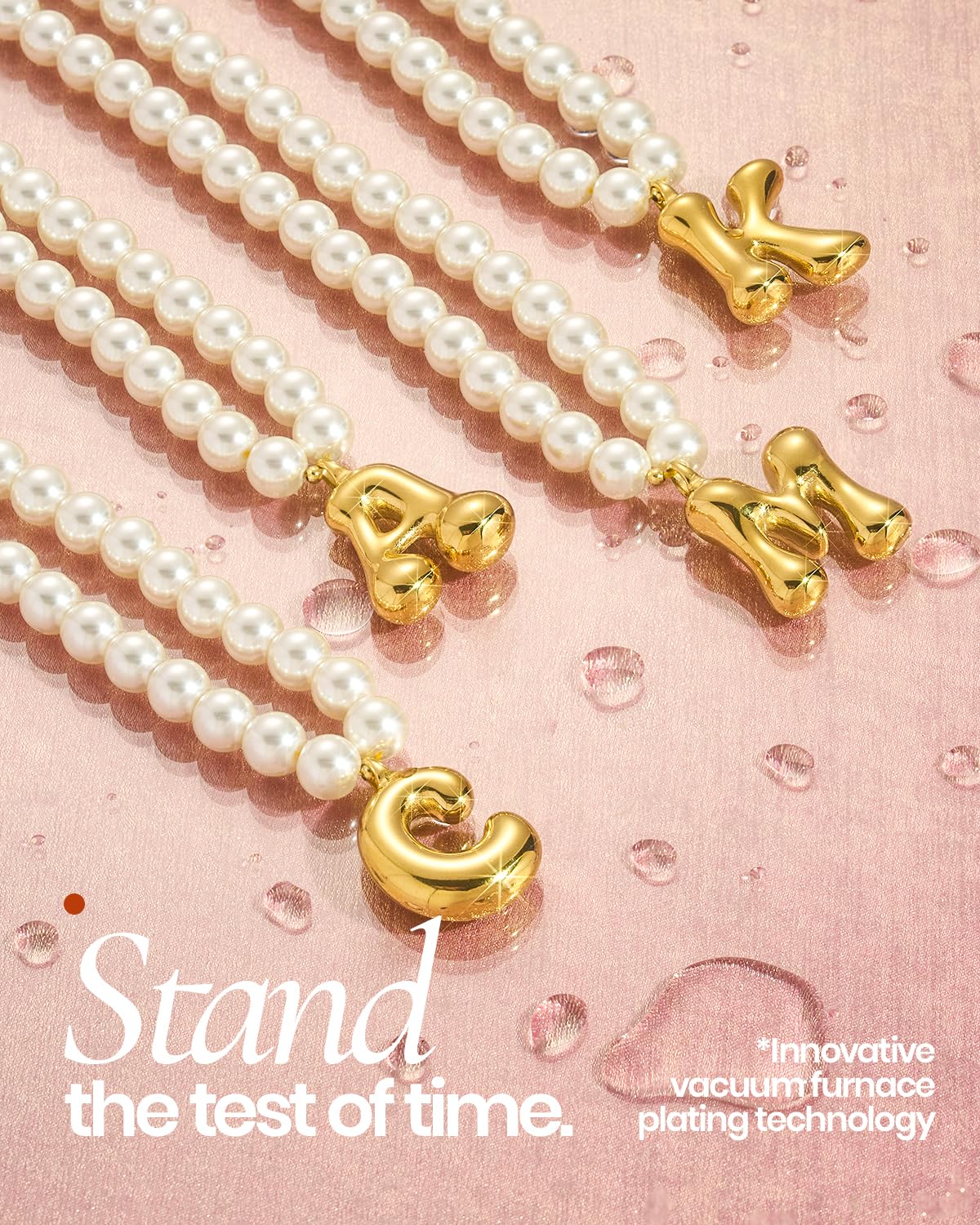 DoDoBeads Pearl Initial Necklace, 18K Gold Plated Stainless Steel Balloon Letter Pendant Y, Non-Tarnish Waterproof Chunky Monogram Jewelry Gifts for Women Teens