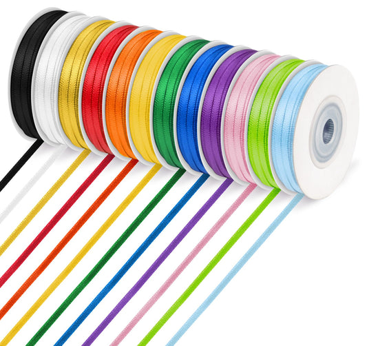 BLISSIQUEE Rainbow Ribbon Pack 12 Color, 1/8 Inch Thin Ribbon 393 Yards, Double Face Satin Ribbon for Gift Wrapping, Flower Bouquet, DIY Crafts, Happy Birthday Party Wedding Decoration Hair Bows
