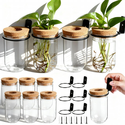 Baderke 6 Set Wall Plant Holder with Plastic Propagation Vases Hanging Planter Wall Mounted Set for Plants Growing in Water Hydroponic Artificial Plants Indoor Decor (2.48" X 4.72",Test Tube)