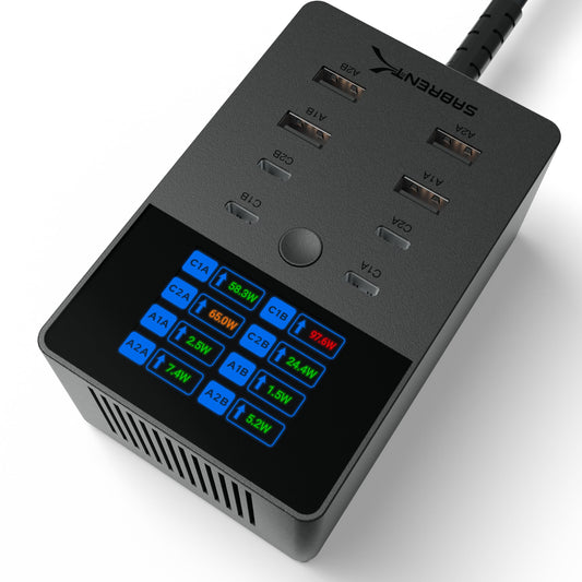 SABRENT VOLTIK Charging Station, 252W 8-Port USB C and USB A Desktop Charger, UL Certified with Real-Time LCD Display, Fast Charging for MacBook, iPhone, Samsung and More