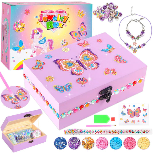 PinkSheep Arts and Crafts for Girls 6-12,Butterfly Jewelry Box for Girls,DIY Treasure Keepsake Box with Necklace & Bracelet Make It Set Gift