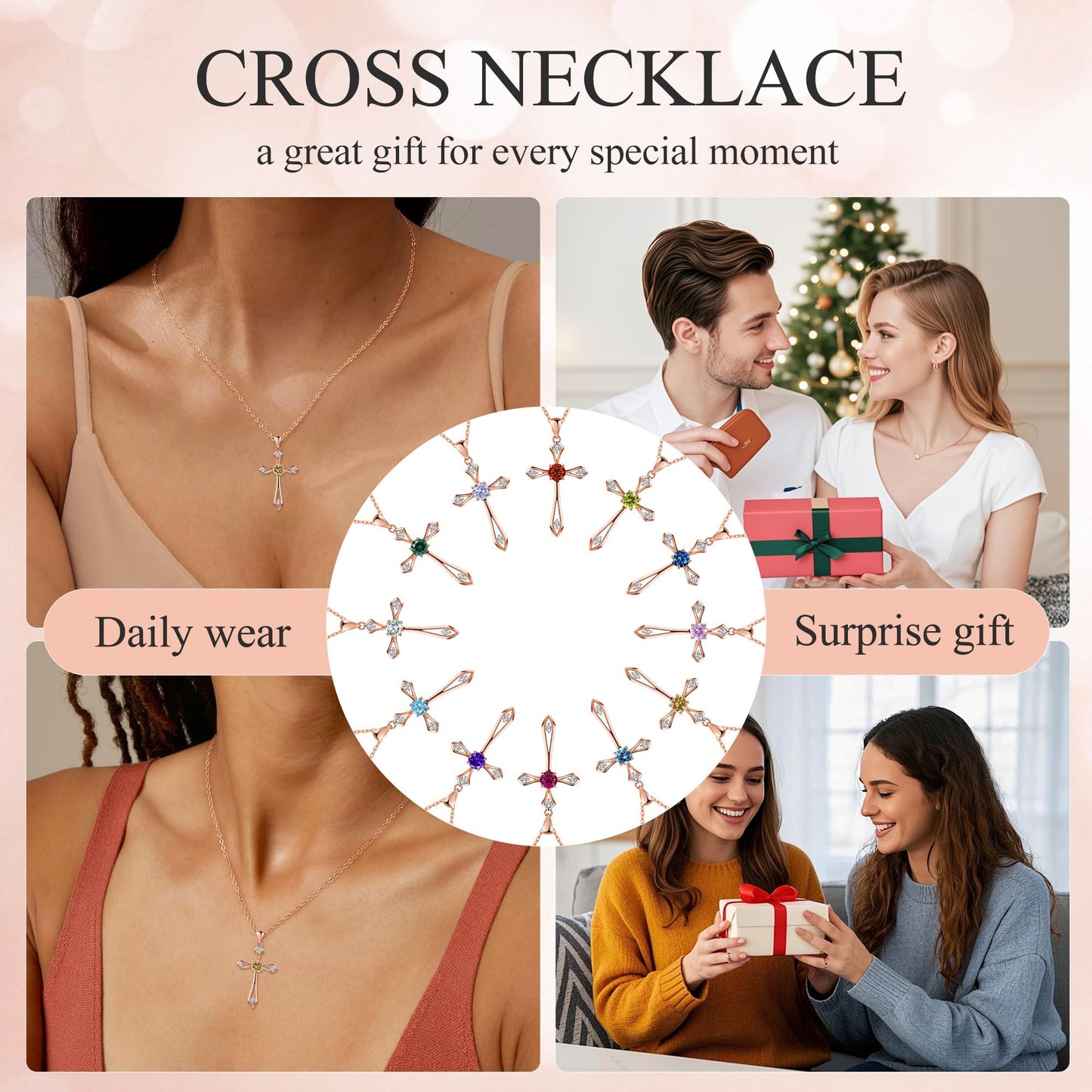 QUALISE Cross Necklace for Women,925 Sterling Silver Birthstone Necklace,Citrine-November Birthstone Cross Necklace,Faith Religious Fine Jewelry Valentines Day Gifts Birthday Holiday Gifts for Her,