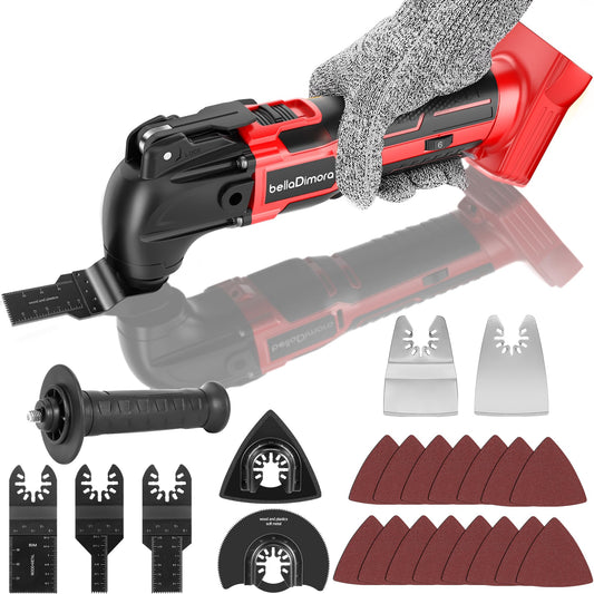 bellaDimora Cordless Oscillating Multi-Tool Compatible with Milwaukee M18 Battery, Brushless Motor, 6 Variable Speeds, 23-Piece Accessory Kit for Cutting Sanding Scraping (No Battery)