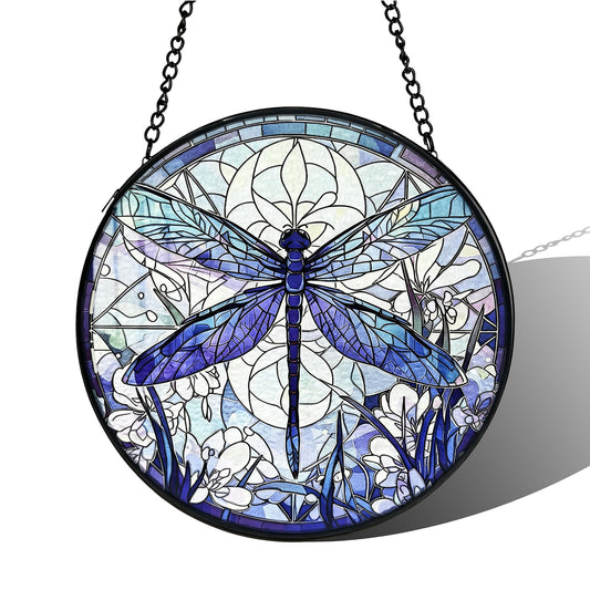 Stained Glass Sun Catcher,A Blue DragonflyStained Glass Window Hanging Garden Decor,Sun Catchers Indoor Window,Whimsical Decoration for Home Backyard Patio Lawn Porch with 9.8 INCH