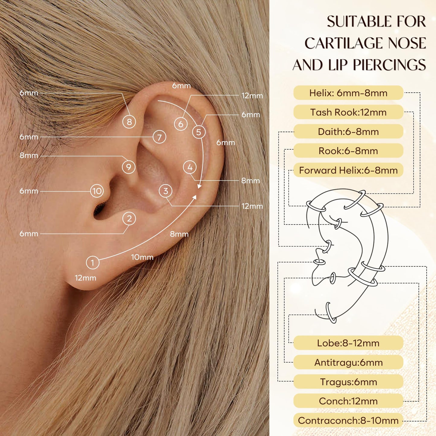 Silver Hoop Earrings Set for Women Huggie Cartilage Clip On Earrings Set for Multiple Piercing Lightweight Jewelry