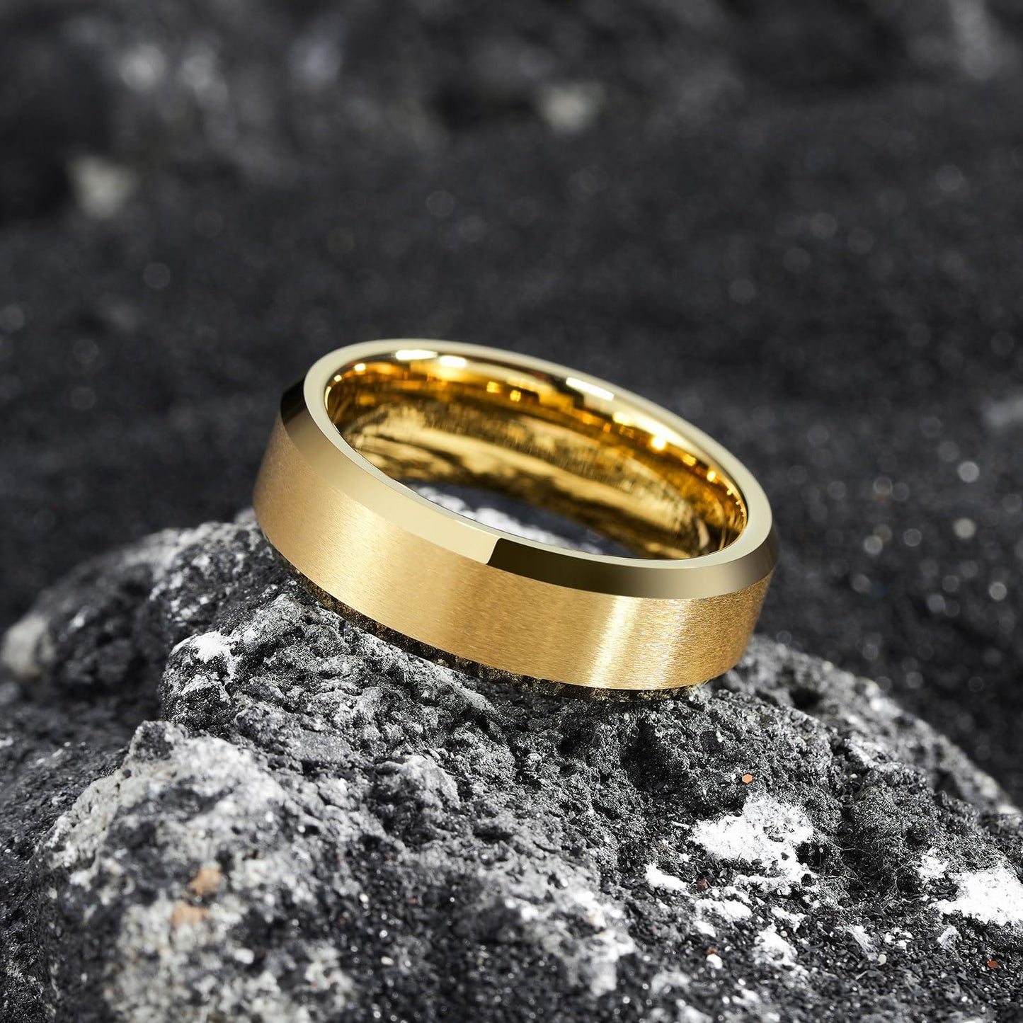 King Will 7mm Basic Tungsten Rings For Men Gold Wedding Band Polished Edge Brushed Matte Promise Ring Comfort Fit (Size 13)