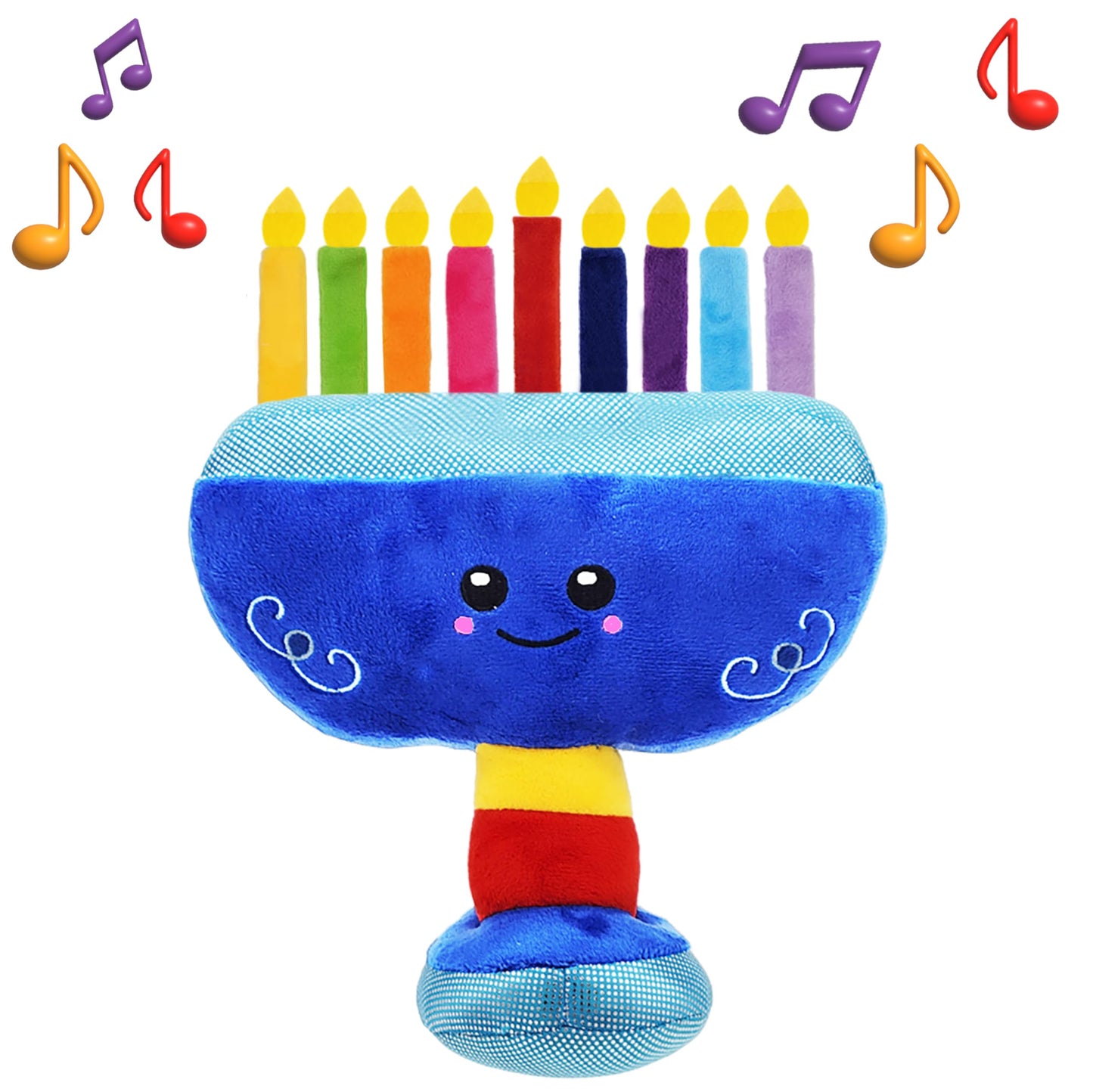 Plush Hanukkah Menorah & Plush Dreidel Toy Musical Menorah Plays 2 Classic Hanukkah Melodies Includes Removable Chanukah Candles & Candle Bag with Rattle Dreidel
