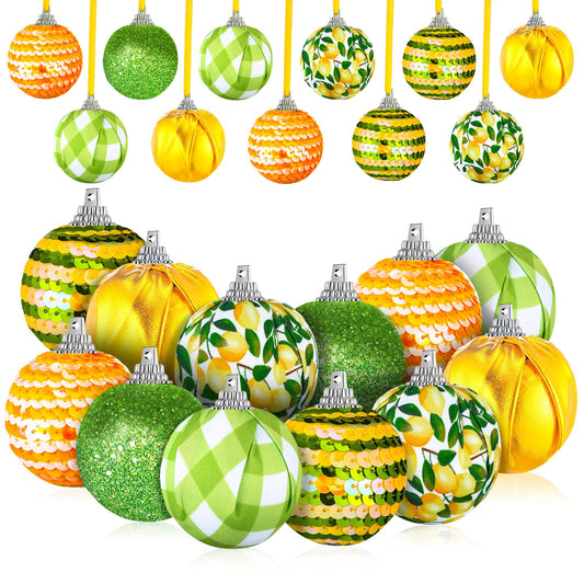 Yuxung 12 Pcs Summer Lemon Tree Ornament Yellow Green Summer Decortion Lemon Ball Hanging Ornament for Small Tree