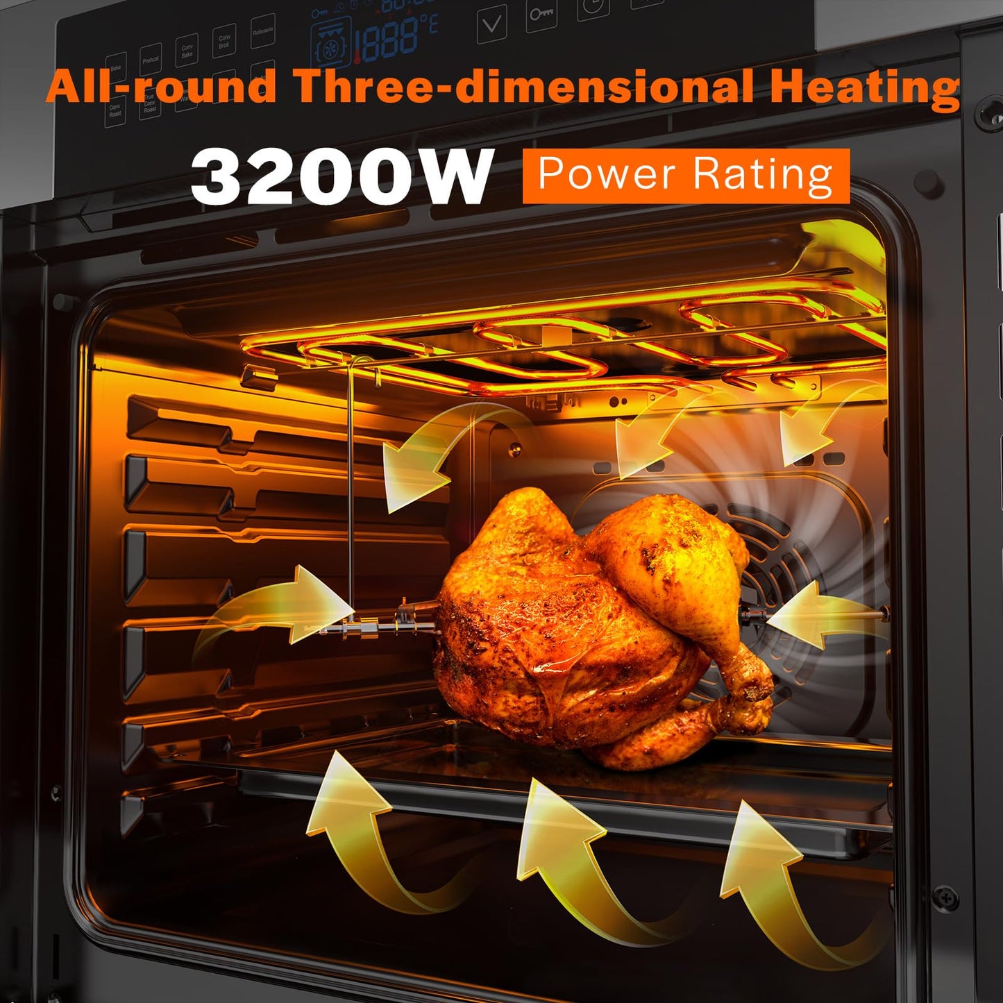 Empava 24 Inch Electric Single Wall Oven with 10 Cooking Modes, Convection Fan and Rotisserie, Screen Touch Control, Stainless Steel