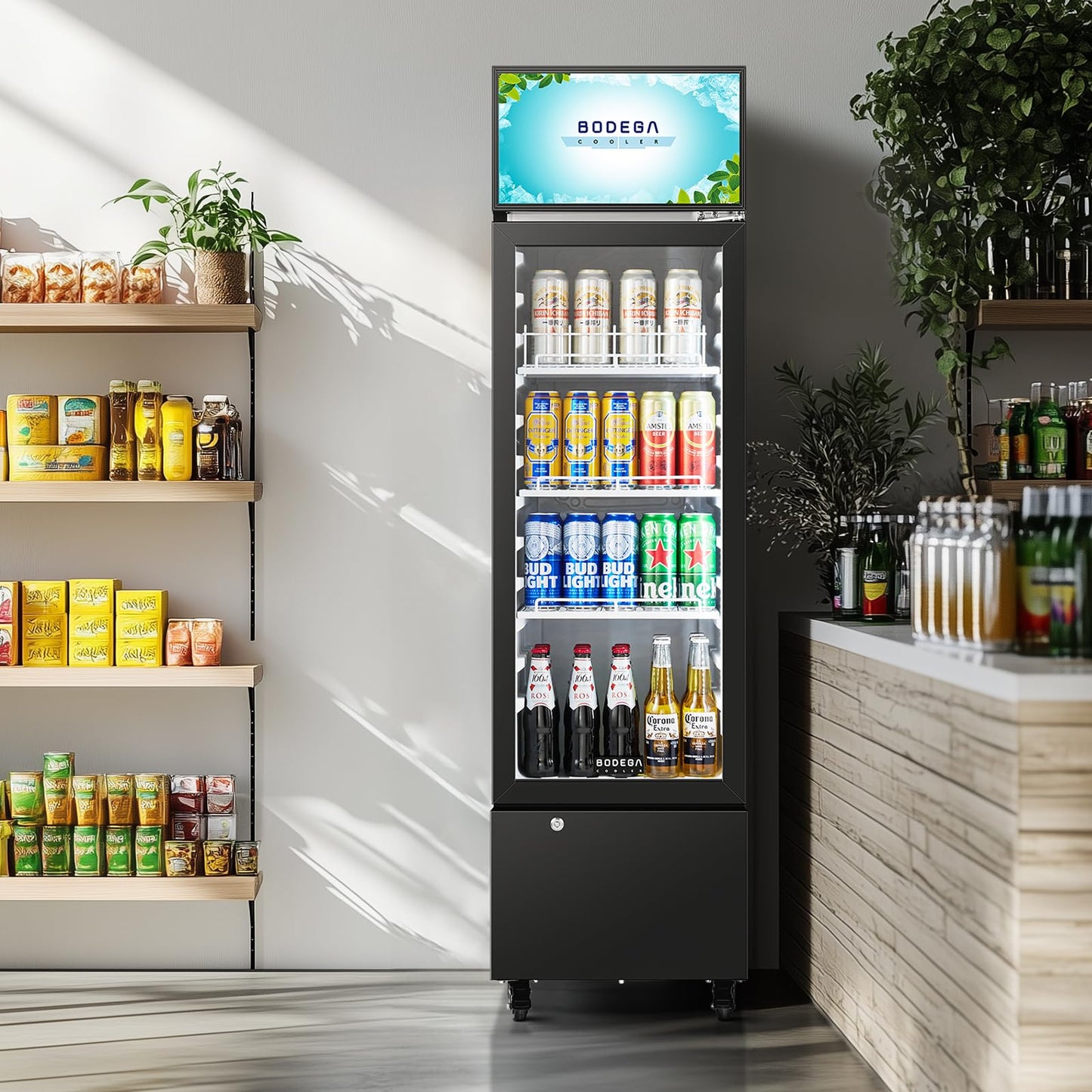 BODEGACOOLER Beverage Refrigerator and Cooler, 6.34 Cu. Ft Commercial Refrigerators for Drink, Beer, Tall Commercial Cooler for Beer, Soda, Single Door Display fridge