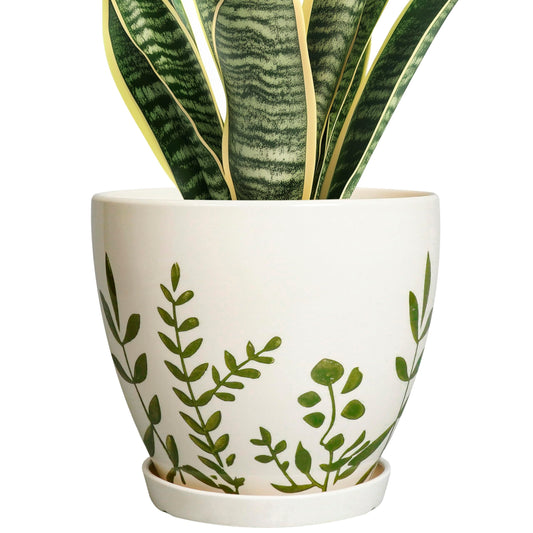 MPotTo Ceramic Pot for Plants 8.2 Inch - Indoor Plant Pot with Drainage Hole and Saucer, Decorative Boho Round Outdoor Planter, Gardening Gifts for Women Men, Room Patio Office Home Decor, White