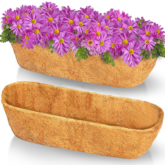 TigeJoy 2PCS 24'' Trough Coco Coir Liners Planter Replacement, 100% Natural Thick Coco Fiber Liner for Flower Box Decks Garden Flower Pots, 24inch Half Moon Shape Coconut Liner Window Boxes Outdoor