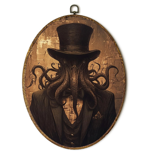laveliabel Gothic Cthulhu Oval Canvas Art Wall Decor, Dark Academia Halloween Cthulhu Framed Canvas Prints, Moody Gothic Animal Oval Hanging Wall Decor for Home Living Room Bedroom, 8.5x11.5 Inches