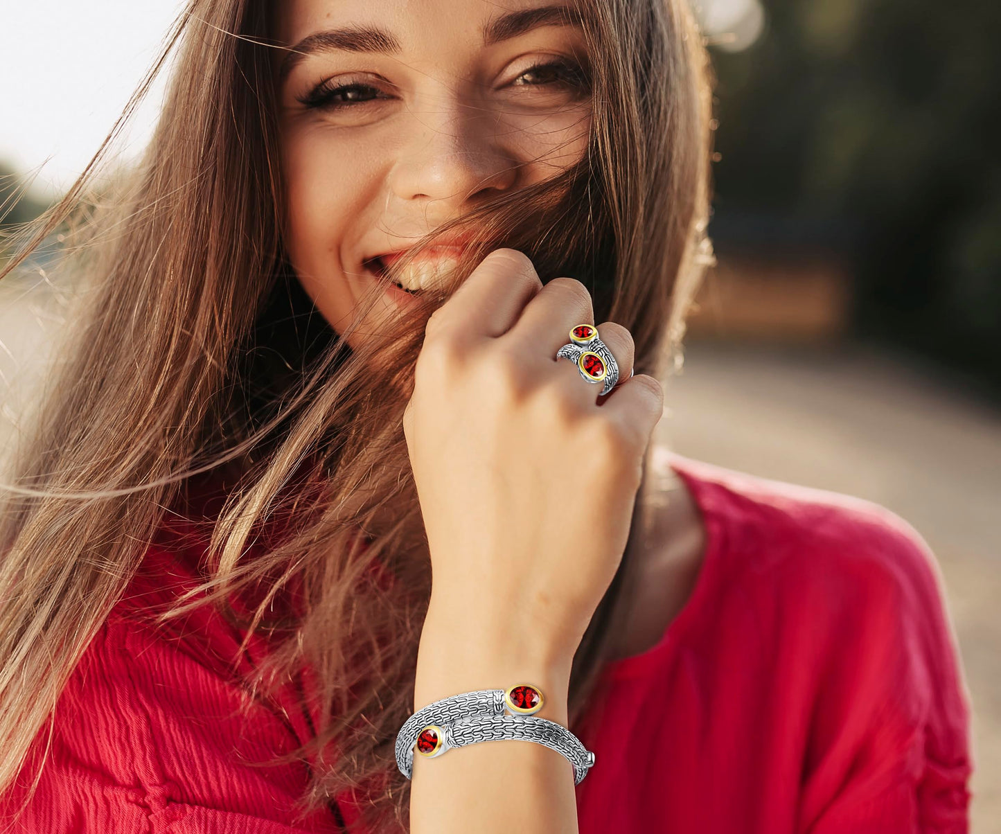 UNY JEWEL Jewelry Ring Multi Strand Foxtail Chain Woven Pattern Inlay 6 by 8 Oval CZ Vintage Antique Two Tone Elegant Designer Inspired Ring (Size 9 Peridot)