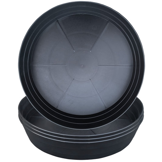 Plant Saucers 10 12 14 16 18 20 25 Inch, 4 Pack of Plastic Plant saucers for Pots，Extra-Deep Plant Water Dray Tray, Bird Bath Bowl, Heavy Plant Trays Indoors and Outdoor No Holes (12 Inch, Black)