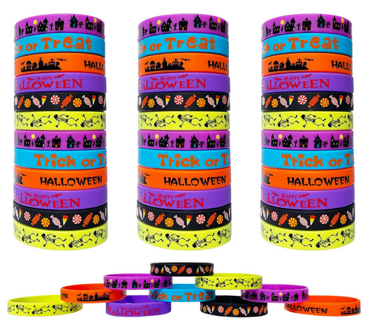 JAKADYUKS 60pcs Halloween Silicone Bracelets Party Rubber Wristbands Trick or Treat School Supplies Return Gifts Bulk Toys for Teacher Prizes Party Accessories