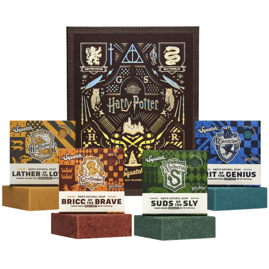 Dr. Squatch Harry Potter Collection with Collector's Box - Men's Natural Bar Soap 4 Pack Bundle and Collector's Box - Soap inspired by Gryffindor, Slytherin, Ravenclaw, and Hufflepuff