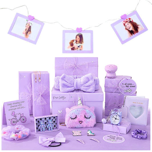 HAPPY LOLLI Purple LolliBox Gift Set for Tween & Teen Girls Ages 8–15, Birthday Gift Box, Ready-to-Gift Surprise Box with 8 Individually Wrapped Gifts & Empowering Challenges