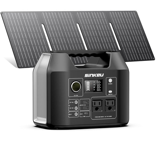 SinKeu Solar Generator with Panels Included - 300W Portable Power Station with 40W Solar Panel,256Wh (80000mAh) LiFePO4 Battery with USB DC AC Outlets for Home, Laptop, RV, Hurricane, Camping