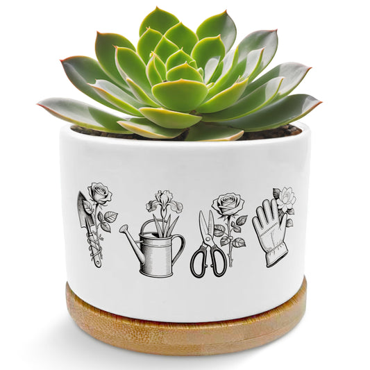 EVIHCG Gardening Gifts Planter Pots, Gardener Gifts for Women Mom Grandma, Gardening Lovers Ceramic Succulent Plant Flower Planters for Home Office Desk Table Shelf(No Plants)
