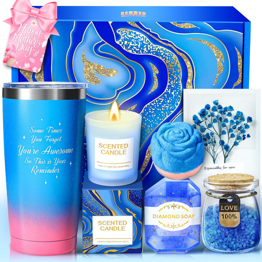 Gifts for Women, Mothers Day Gifts for Mom Sister Girlfriend Grandma Bestie Daughter Her Teacher Appreciation Graduation Gift, Self Care Spa Baskets Set Blue