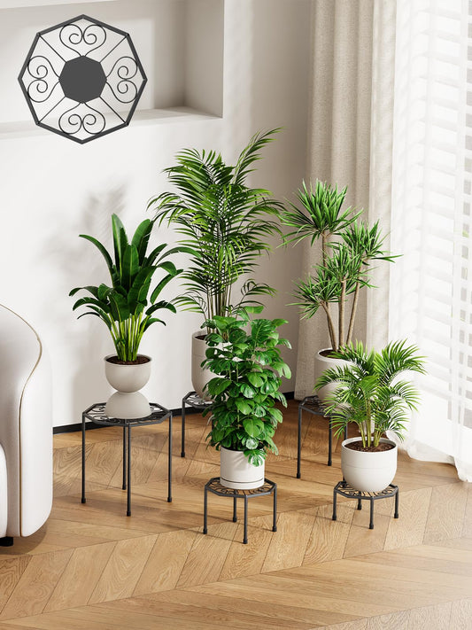 NBPUJ 5-Pack Metal Plant Stands for Outdoor Indoor, Anti-Rust Iron Flower Pot Stand, Heavy Duty Plant Pot Shelf for Multiple Plant, Decoration Racks for Home, Patio & Garden (Black)