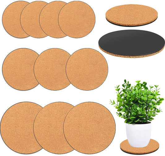 Venyat 10 Pieces 3 Sizes Cork Plant Coasters, 4/6/8 Inch Cork Plant Mats, Cork Coaster for Planters, Plant Coasters for House Plants Indoors (Nude & Black)