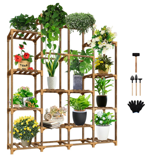 Uneedem Tall Shelf for Multiple Plants Indoor Outdoor 14 Tiers 16 Pot Holder Large Rack Wood Stand Shelves for Room Corner Balcony Garden Patio