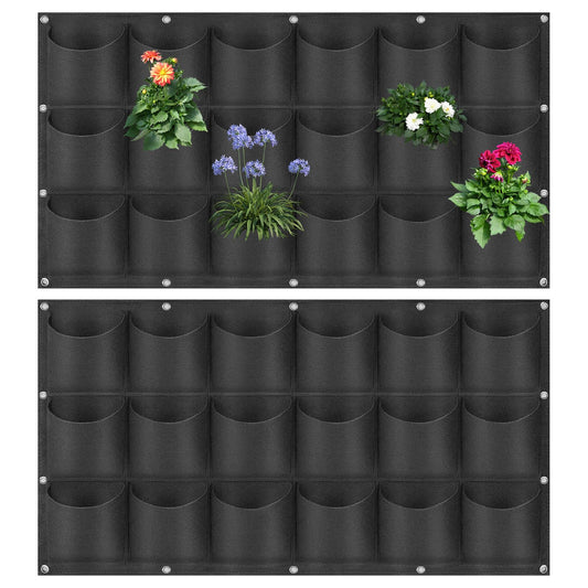 LITLANDSTAR 18 Pockets Hanging Grow Bags, 2 Pack Horizontal Wall Planter Plant Grow Bags Outdoor Indoor Hanging Planter for Balcony/Railing/Fence/Yard/Garden/Home Decoration, Black