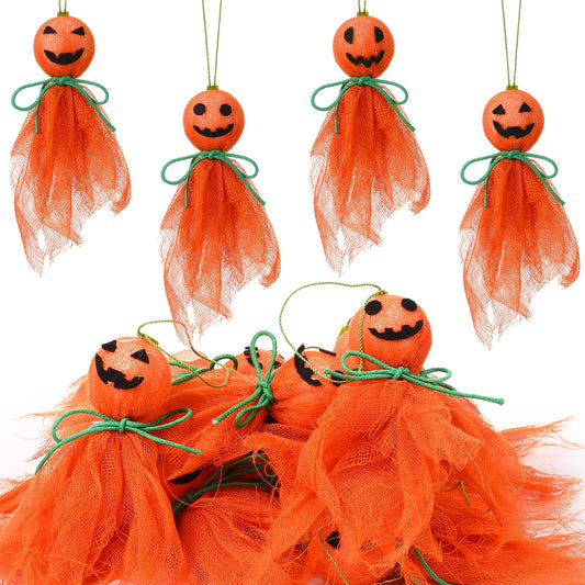 Kinlop 16 Pcs Halloween Pumpkin Hanging Ornaments 3.5 Inch Small Hanging Ghosts Tree Ornaments Orange Cute Pumpkin Decor for Halloween Party Yard Garden Tree Decoration
