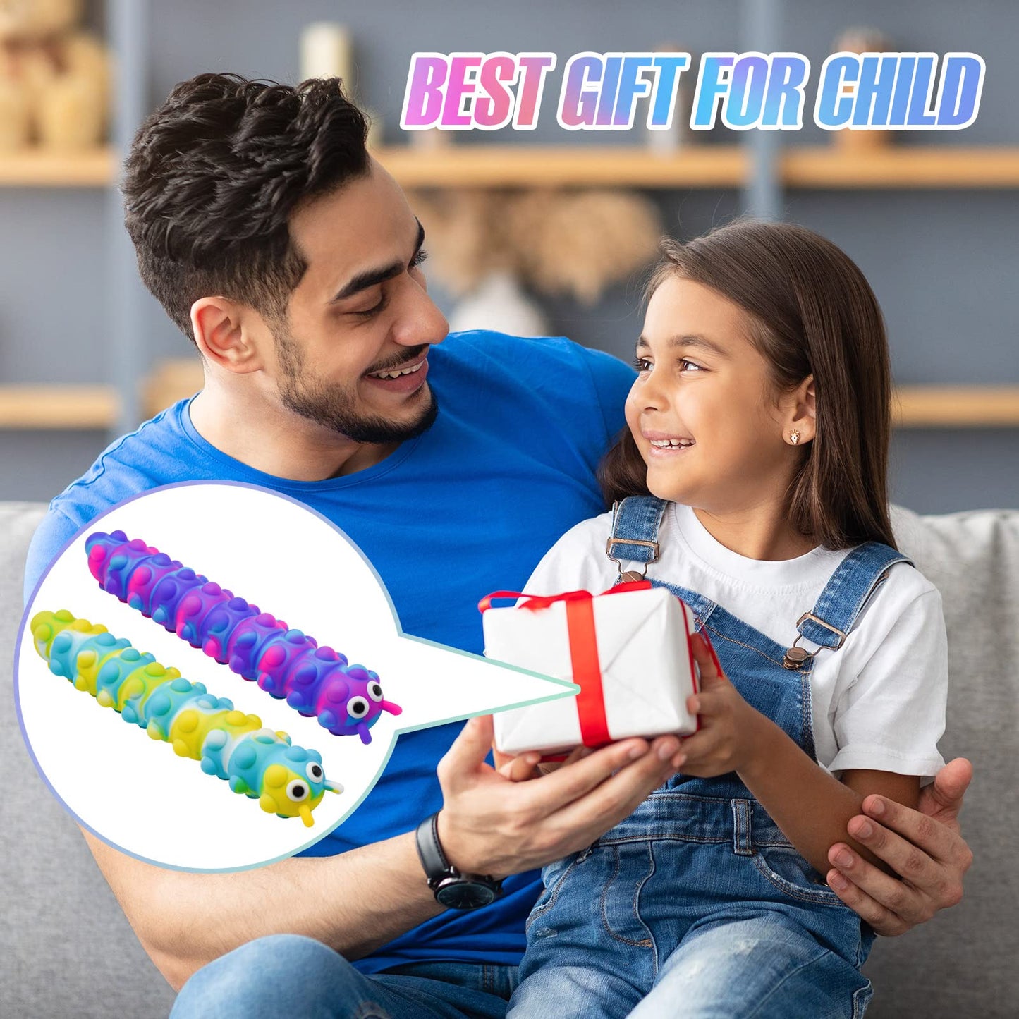 MEIEST 2PCS Pop Bubble Ball Sensory Fidget Toys, 3D Fidget Slug Toy with Light-Up, Silicone Stress Relief Sucker Hand Toys, Office Desk Anti-Anxiety Stretchy Toy for Adults & Kids