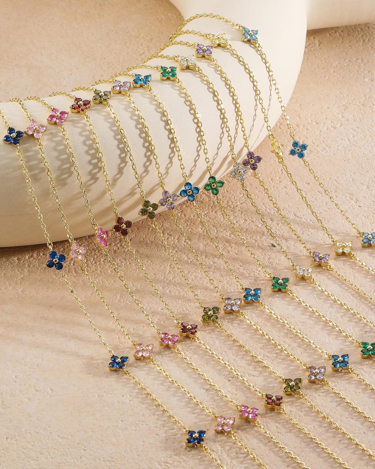ZHESHY Birthstone Gold Necklace for Women Dainty Non Tarnish 14K Gold Plated Clover Necklaces Pink CZ Station Choker Necklace Birthday Gifts Womens Gold Jewelry