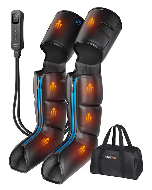 SHINE WELL Leg Massager with Heat and Compression for Circulation and Pain Relief, Full Foot & Leg Air Compression Machine for Athletes, Sequential Compression Boots Device for Post Workout Recovery