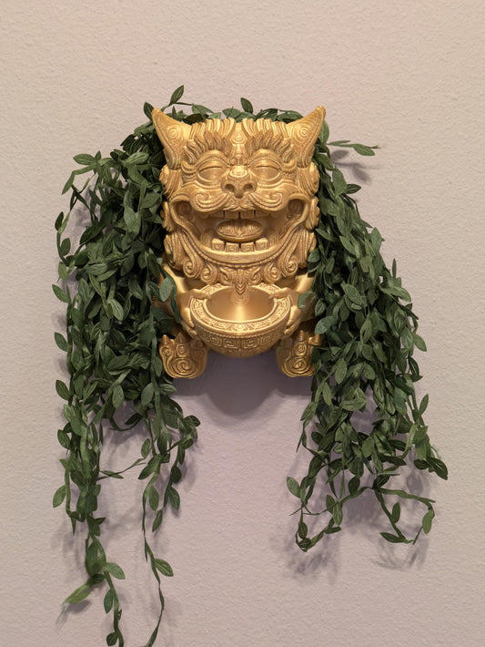 Gallery of Drip Wall Planter – Chinese Foo Lion Guardian Flower Pot, Hanging Dragon Dog Planter for Indoor & Outdoor Garden Decor, Unique Wall Art for Plants & Succulents (Gold, Larger 8" Height)