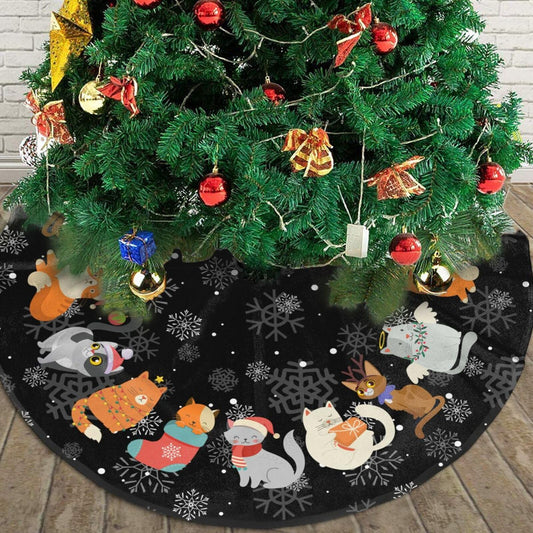 Black Cat Christmas Tree Skirt Gorgeous for Xmas Party Ornaments Holiday Decoration Accessory 30"