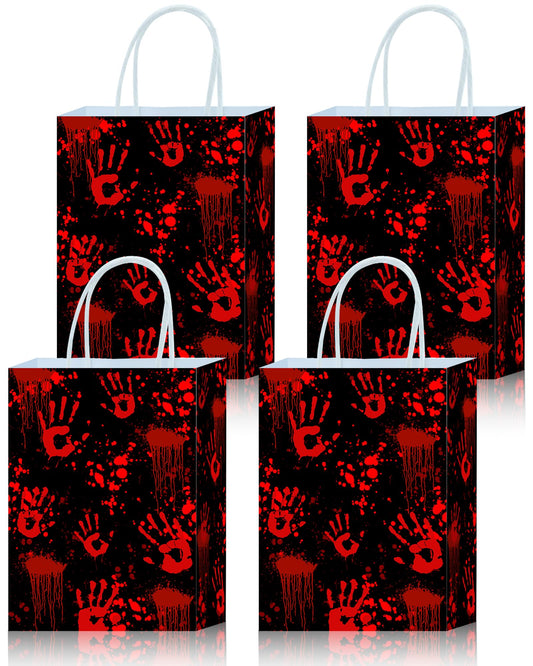 Roselush 16Pcs Bloody Goodie Gift Bags - Horror Bloody Handprint Party Favor Treat Bags for Bloody Birthday, Scary Movie Birthday Decorations, Serial Killer Halloween, Slasher Party Decorations