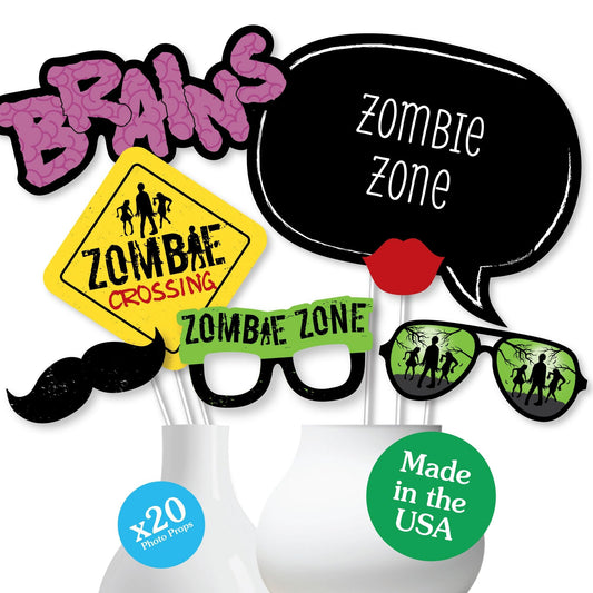Big Dot of Happiness Zombie Zone - Halloween or Birthday Zombie Crawl Party Photo Booth Props Kit - 20 Count
