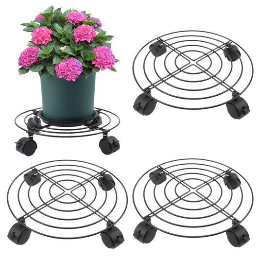 Yiksonyo 4 Pack 12" Plant Caddy with Wheels, Heavy Duty Metal Plant Stand on Wheels Indoor & Outdoor, Smooth Rolling Planter Caddy with Locking Casters for Pots, Trees, Vases