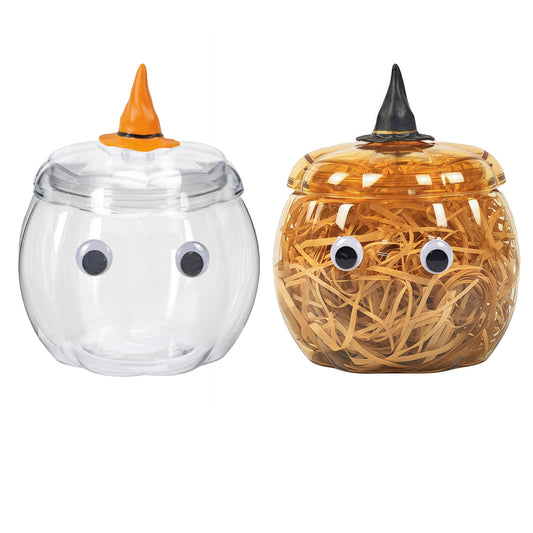 HANZE Large Pumpkin Container, Pumpkin Shaped Candy Toy Jar, Back To School, Teacher Appreciation Gift, Party Ornaments, Halloween, Thanksgiving，Christmas Decor Box - Clear + Orange