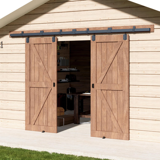 13FT Double Door Industrial Grade Black Double Door Track Kit for Exterior Sliding Barn Doors Heavy Duty Box Rail, Wall Mounted, Max Load 300lbs (Hardware Only,No Door)