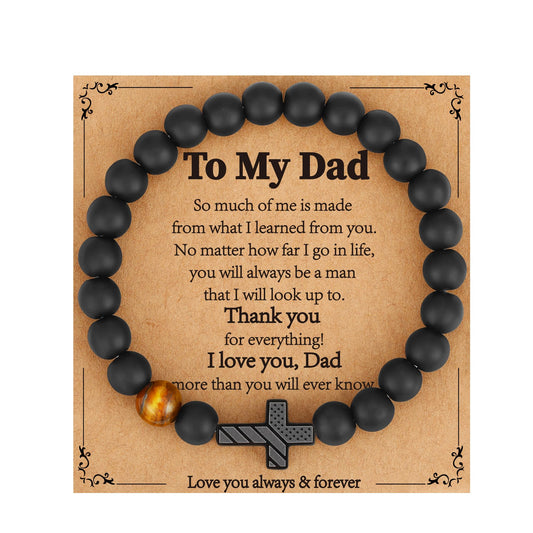 Gnamy Cross Bracelet for Dad Gifts from Son Daughter, To My Dad American Flag Beaded Bracelets Valentines Fathers Birthday Christian Jewelry Gifts Presents for Daddy Papa Father Him