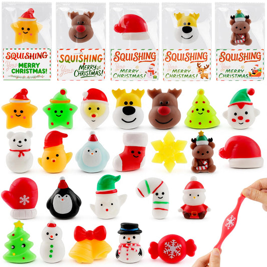 Christmas Mochi Squishy Toys 24 Pack with Gift Card, Mini Squishy Toys, Christmas Stocking Stuffers, Party Favors for Kids, Stress Relief Toys, Goodie Bags Fillers (Christmas Red Box)