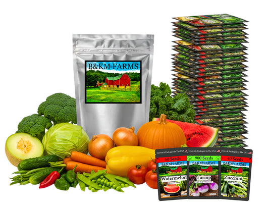 B&KM Farms Vegetable & Herb Seed Collection - 40 Varieties, 80 Packets, 90,000+ Heirloom Non-GMO Seeds, Resealable Storage Packaging (80 Pack: The Ultimate Survival Vault)