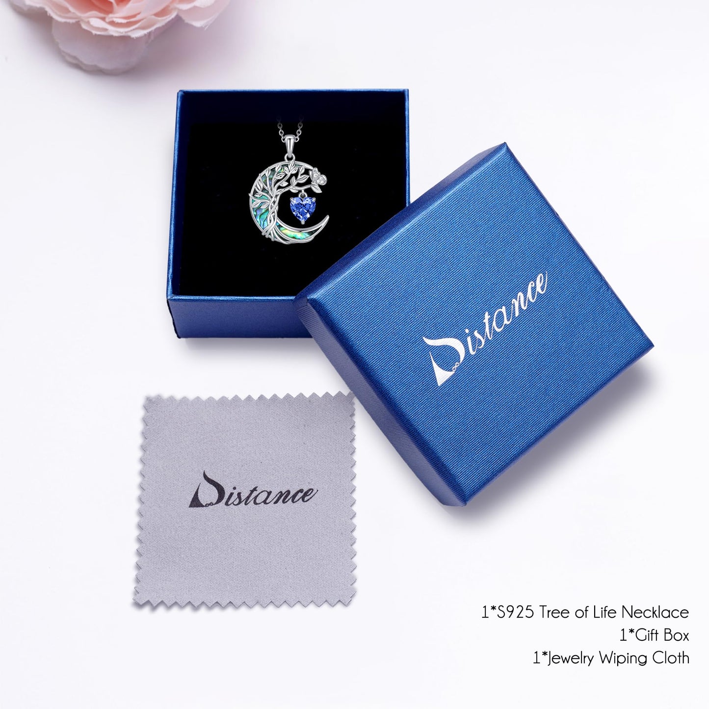 Distance Tree of Life Birthstone Necklace for Women, S925 Sterling Silver Premium Abalone Shell Moon Pendant December Heart Birthstone Necklace, Tanzanite Jewelry Christmas Birthday Gifts for Her Wife